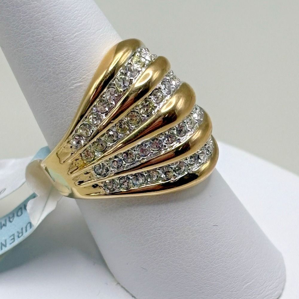 Lauren G Adams 18K Gold Plated Cocktail Ring Cubic Zirconia 9 Dome $215 MSRP